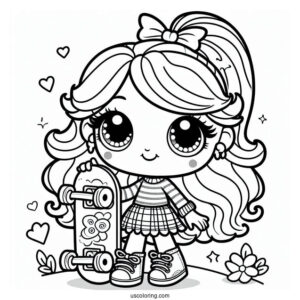 Easy Polly Pocket Coloring Page Holding Skateboard