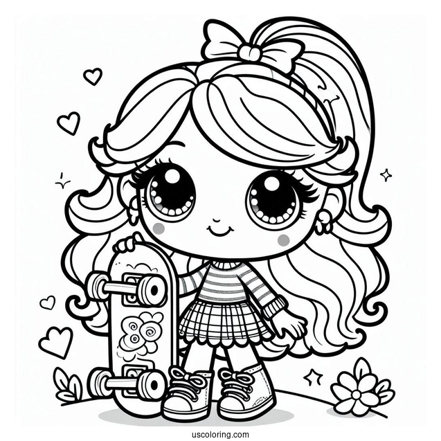 Easy Polly Pocket Coloring Page Holding Skateboard