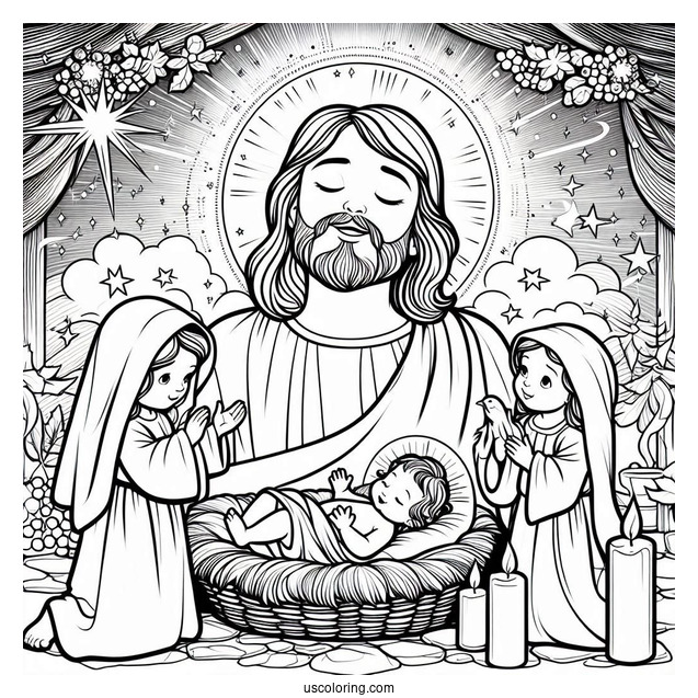 Birth Of Jesus Merry Christmas Coloring Page