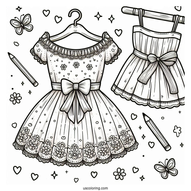 Cute Dress Coloring Page With Bow At the Waist
