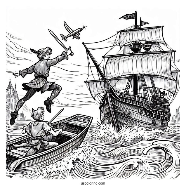 Peter Pan Fighting Captain Hook In Ship