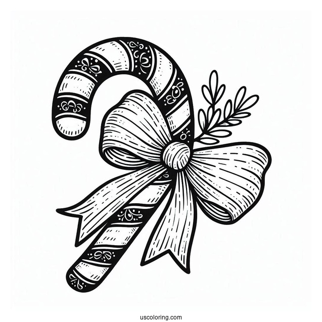 Festive Candy Cane Coloring Page With Pretty Bow