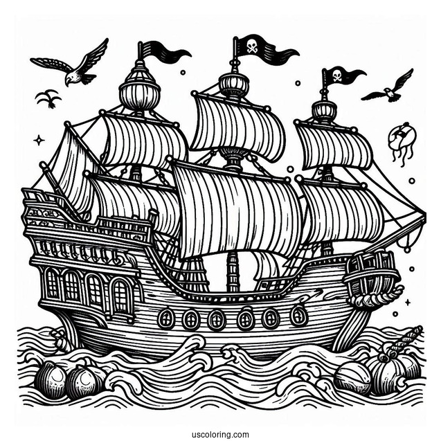 Black Pearl Pirate Ship Coloring Page