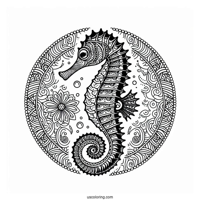 Seahorse Mandala Coloring Page For Adults