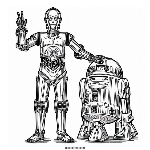 C-3PO Robot And R2-D2 Coloring Sheet