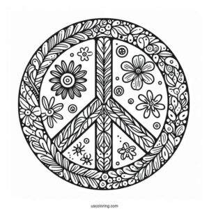 Peace Coloring Page Symbol Made Up Of Different Flowers