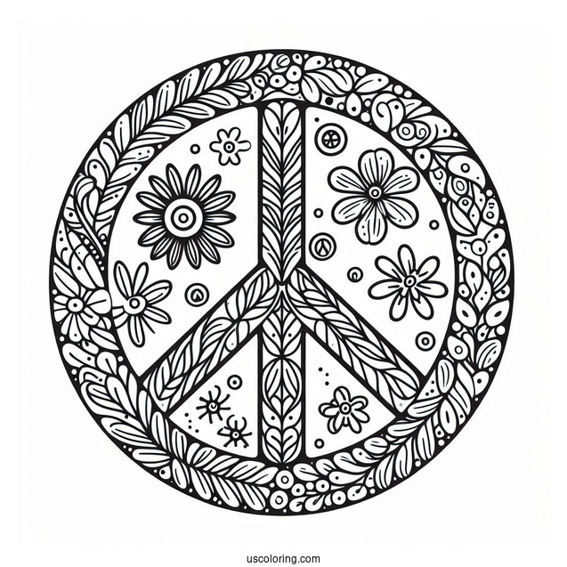 Peace Coloring Page Symbol Made Up Of Different Flowers