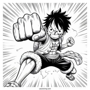 One Piece Coloring Page Of Monkey Luffy Throwing A Punch