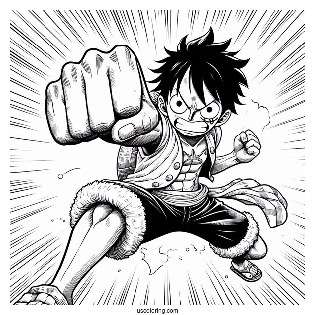 One Piece Coloring Page Of Monkey Luffy Throwing A Punch