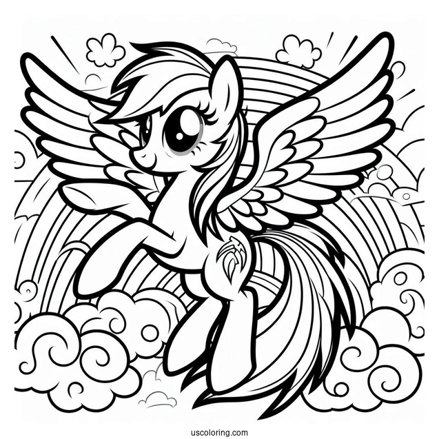 Mighty Rainbow Dash Coloring Page With Wings Spread Out