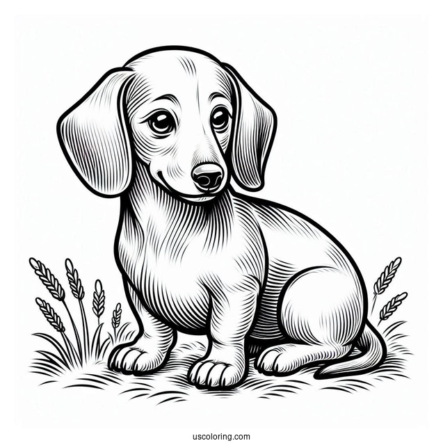 Simple Dachshund Coloring Page Sitting On Grass