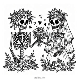 Skeleton Coloring Page Bride And Groom