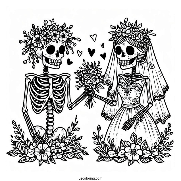 Skeleton Coloring Page Bride And Groom
