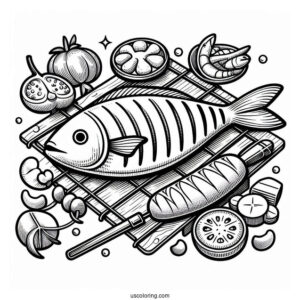 Grilled Fish Coloring Picture