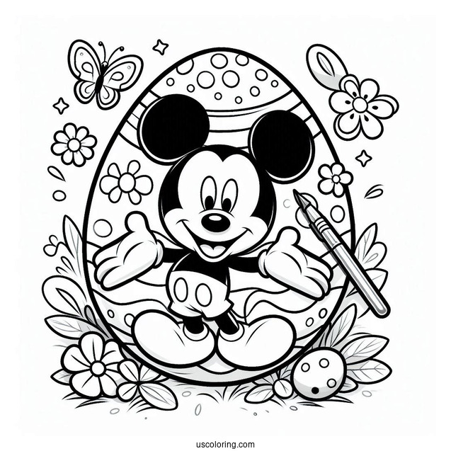 Mickey Mouse Painting Easter Eggs Coloring Page
