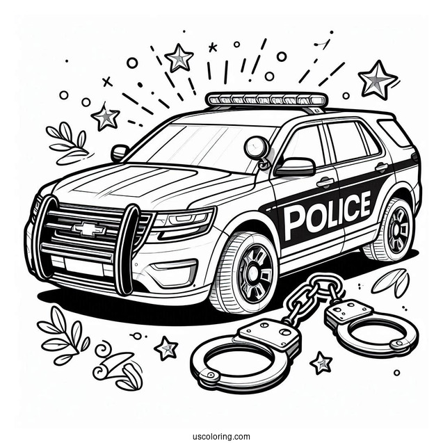 Police Car Coloring Page With Handcuffs
