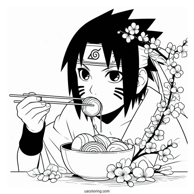 Uchiha Sasuke Coloring Page With Sakura Eating Tricolor Dango