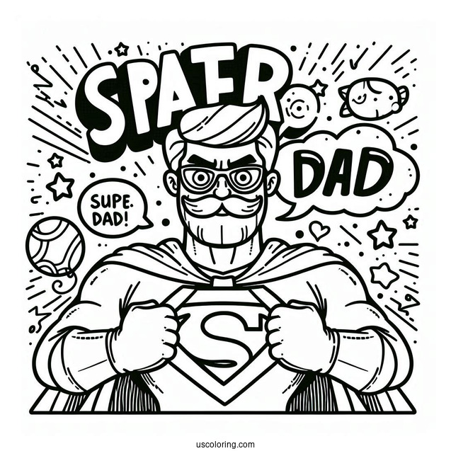 Father's Day Coloring Page Of Comic Super Dad Words For Kids