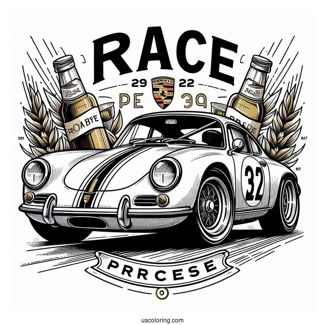 Vintage Porsche Race Car Coloring Page