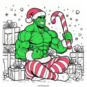 Christmas Hulk Coloring Page For Kids