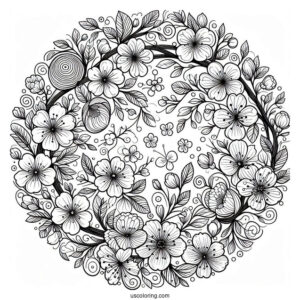 Mandala Circle Full Of Blossoming Spring Flowers
