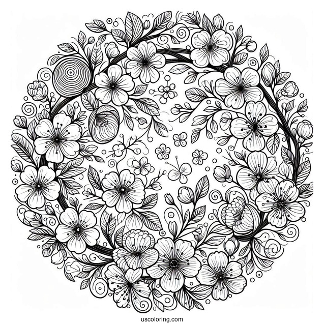 Mandala Circle Full Of Blossoming Spring Flowers