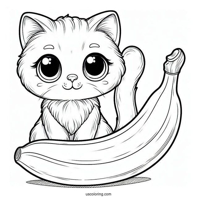 Cat Staring At A Ripe Banana Coloring Page