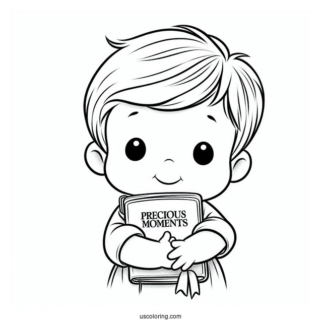 Easy Precious Moments Coloring Page Of Boy Holding Bible