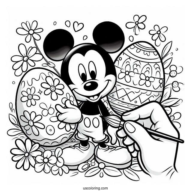 Mickey Mouse Painting Easter Eggs Coloring Page