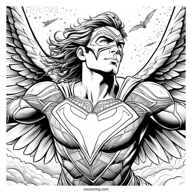 Justice League Coloring Page Of Hawkman In The Sky