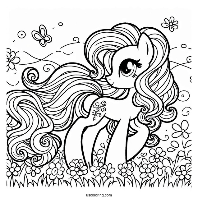Beautiful Pinkie Pie Coloring Page With Flowing Mane On A Flower Field