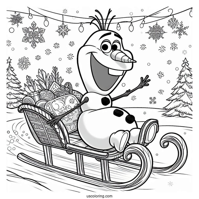 Olaf Riding A Slead In Snow To Color