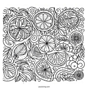 Looping Fruit Halves Pattern Coloring Page
