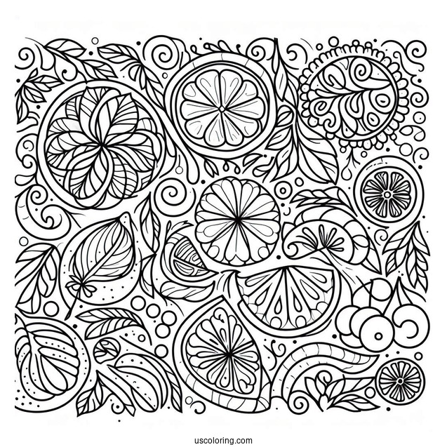Looping Fruit Halves Pattern Coloring Page