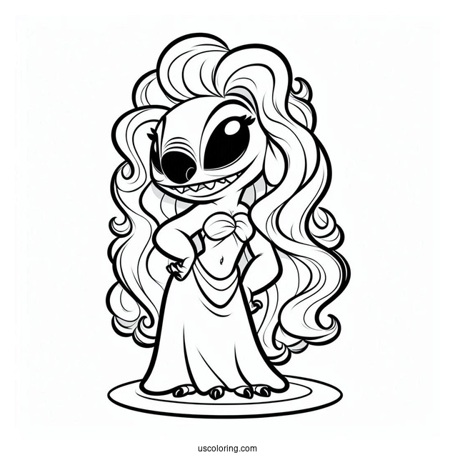 Coloring Page Of Pleakley In Drag Wearing a Wig