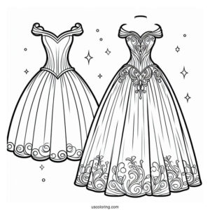 Dress Coloring Page Of Off Shoulder Princess Ball Gown