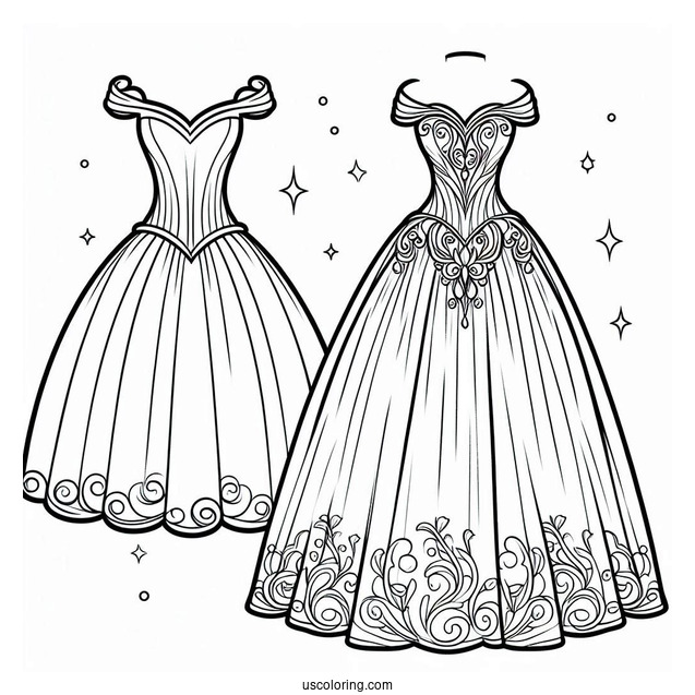 Dress Coloring Page Of Off Shoulder Princess Ball Gown