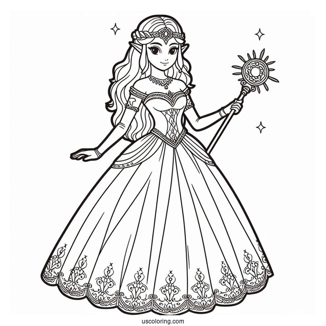 Princess Coloring Page Of Princess Zelda In Gown