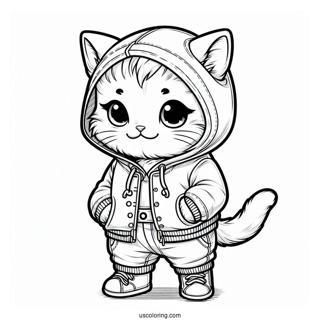 Kitten Wearing Pants And Hooded Jacket