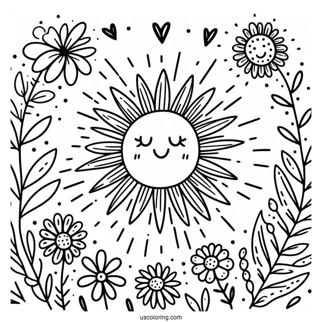 Sunshine Mood Flower Summer Coloring Page For Preschoolers