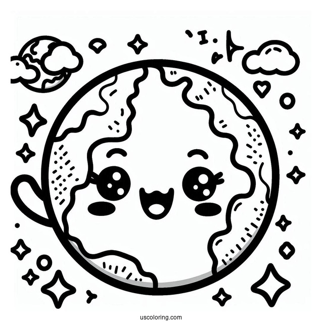 Kawaii Earth Waving Coloring Sheet For Preschoolers
