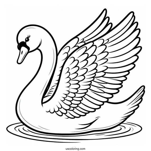 Easy Swan Coloring Page With Wings Spread Out For Kids