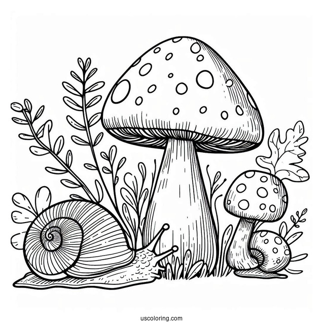 Amanita Muscaria Mushroom Coloring Page With Snail