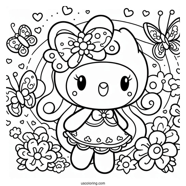 My Melody Coloring Page With Best Friend Flat
