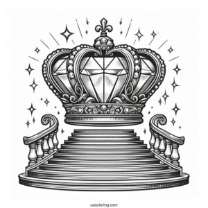 Royal Crown Coloring Page With Large Diamond Displayed on a Grand Staircase