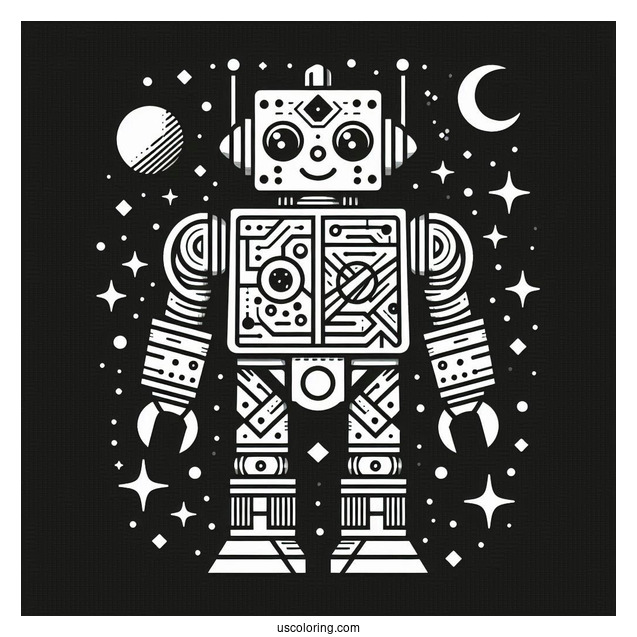 Geometric Robot With Starry Background