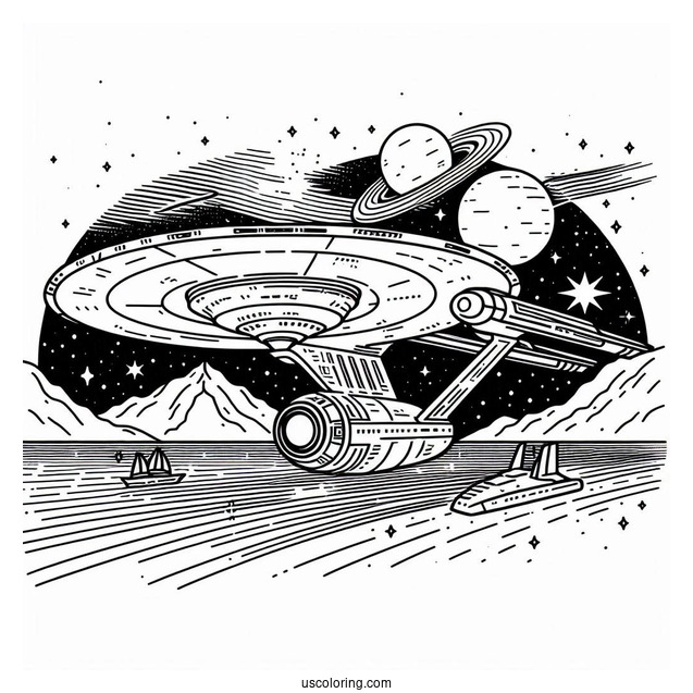 Star Trek Coloring Page Of USS Voyager