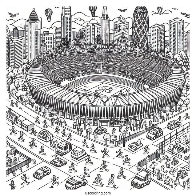 Busy Olympics Coloring Page Of Stadium