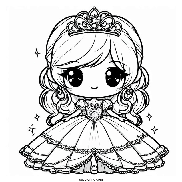 Chibi Princess Coloring Page In Ball Gown