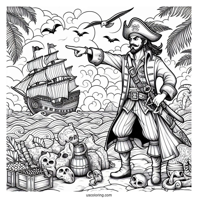 Realistic Pirate Coloring Page Map